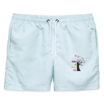 Bücherbaum: Viel zu lesen, wenig Zeit - Männer Badeshorts - hellblau gestreift - Vorne - AI Model Male 178 light (178cm)