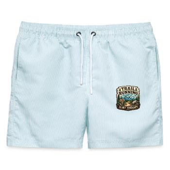 Trailrunning ist mein Therapieabzeichen - Männer Badeshorts - hellblau gestreift - Vorne - AI Model Male 178 light (178cm)