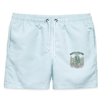Roots And Culture - Männer Badeshorts - hellblau gestreift - Vorne - AI Model Male 178 light (178cm)