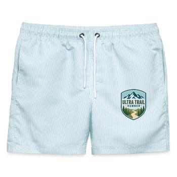 Ultra Trail Runner Mountain Shield - Männer Badeshorts - hellblau gestreift - Vorne - AI Model Male 178 light (178cm)