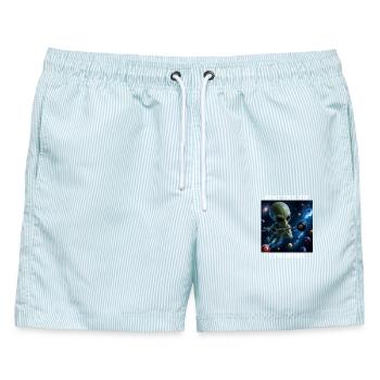 Nur der Tipp, den ich verspreche: lustiger Billardpool - Männer Badeshorts - hellblau gestreift - Vorne - AI Model Male 178 light (178cm)