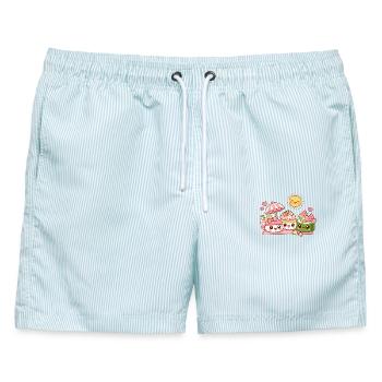 Kawaii Dessert Parade - Männer Badeshorts - hellblau gestreift - Vorne - AI Model Male 178 light (178cm)