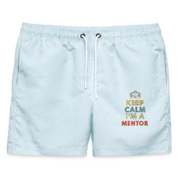 Keep Calm I A Mentor Funny Leadership Coach Guide - Männer Badeshorts - hellblau gestreift - Vorne - AI Model Male 178 light (178cm)