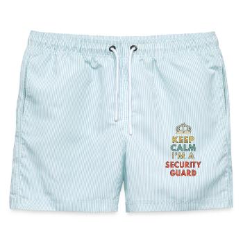 Bleib ruhig Ich bin ein Sicherheitsmann Lustiger Offizier Sicherheit - Männer Badeshorts - hellblau gestreift - Vorne - AI Model Male 178 light (178cm)