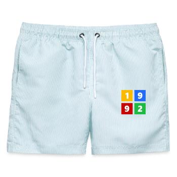 1992 - Männer Badeshorts - hellblau gestreift - Vorne - AI Model Male 178 light (178cm)