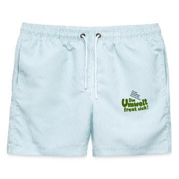 Flaschendeckel - Umwelt freut sich - Männer Badeshorts - hellblau gestreift - Vorne - AI Model Male 178 light (178cm)