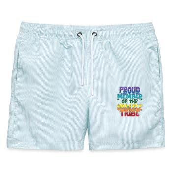 Proud Member of the Ukulele Tribe - Männer Badeshorts - hellblau gestreift - Vorne - AI Model Male 178 light (178cm)