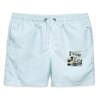Kanagawa Bier Bucht Möwe - Männer Badeshorts - hellblau gestreift - Vorne - AI Model Male 178 light (178cm)