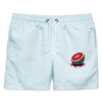  Saftige Halbierte Wassermelone Mit Tropfendem - Männer Badeshorts - hellblau gestreift - Vorne - AI Model Male 178 light (178cm)