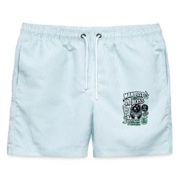 Manifest Like A Motivation Spruch - Männer Badeshorts - hellblau gestreift - Vorne - AI Model Male 178 light (178cm)