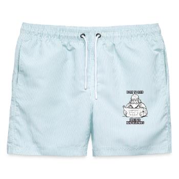 Geboren zum Überfall, gezwungen, Baupläne zu lesen - Männer Badeshorts - hellblau gestreift - Vorne - AI Model Male 178 light (178cm)