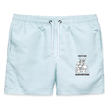 Geboren zum Überfall, gezwungen, Toiletten zu reparieren - Männer Badeshorts - hellblau gestreift - Vorne - AI Model Male 178 light (178cm)