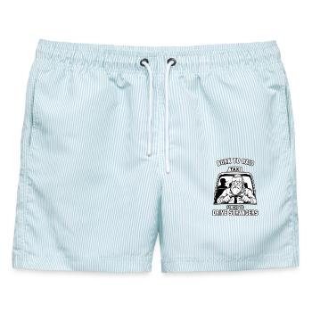 Geboren zum Überfall, gezwungen, Fremde zu treiben - Männer Badeshorts - hellblau gestreift - Vorne - AI Model Male 178 light (178cm)