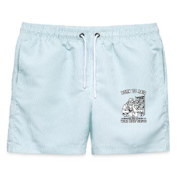 Born to Raid, gezwungen, Nachtschichten zu arbeiten - Männer Badeshorts - hellblau gestreift - Vorne - AI Model Male 178 light (178cm)
