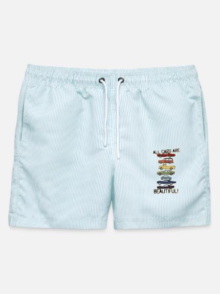All Cars Are Beautiful - Männer Badeshorts - hellblau gestreift
