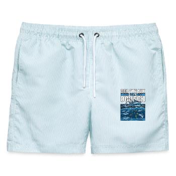 Der Will Dorsch Angeln - Männer Badeshorts - hellblau gestreift - Vorne - AI Model Male 178 light (178cm)