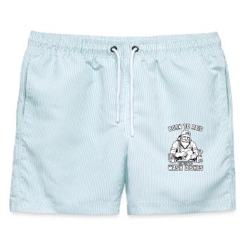Geboren zum Überfall, gezwungen, das Geschirr zu spülen - Männer Badeshorts - hellblau gestreift - Vorne - AI Model Male 178 light (178cm)