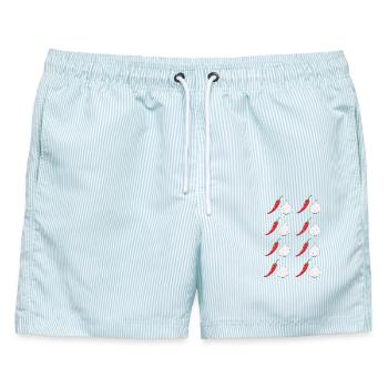 Chili Knoblauch Muster - Männer Badeshorts - hellblau gestreift - Vorne - AI Model Male 178 light (178cm)