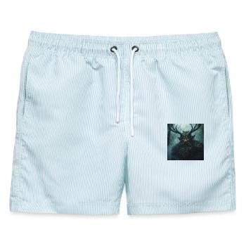 Leszy – Wächter des Uralten Waldes - Männer Badeshorts - hellblau gestreift - Vorne - AI Model Male 178 light (178cm)