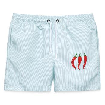 Drei rote Chilischoten Illustration - Männer Badeshorts - hellblau gestreift - Vorne - AI Model Male 178 light (178cm)