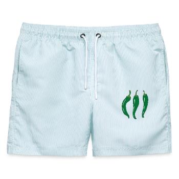 Drei Grüne Chilischoten - Männer Badeshorts - hellblau gestreift - Vorne - AI Model Male 178 light (178cm)