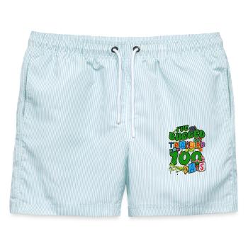 Ich habe meinen Lehrer seit 100 Tagen genervt - Männer Badeshorts - hellblau gestreift - Vorne - AI Model Male 178 light (178cm)