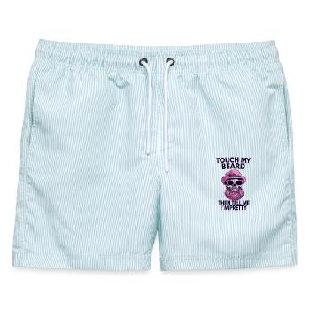 Touch My Beard Then Tell Me I’m Pretty - Männer Badeshorts - hellblau gestreift - Vorne - AI Model Male 178 light (178cm)