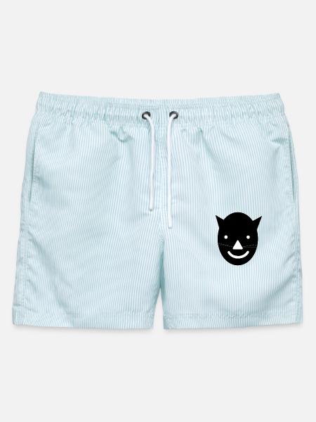 Katzengesicht-Silhouette - Männer Badeshorts - hellblau gestreift