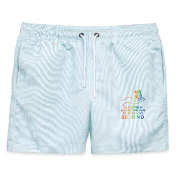 Be Kind, Pride, Regenbogen, Gleichheit, LGBT - Männer Badeshorts - hellblau gestreift - Vorne - AI Model Male 178 light (178cm)