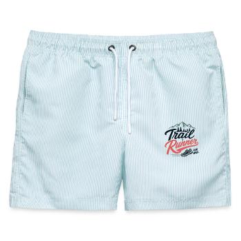 Trailrunner. Run Wild - Männer Badeshorts - hellblau gestreift - Vorne - AI Model Male 178 light (178cm)
