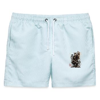 Samurai Katze Krieger Kampfkunst Design - Männer Badeshorts - hellblau gestreift - Vorne - AI Model Male 178 light (178cm)