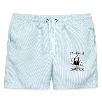 Geboren zum Überfall, gezwungen, zweimal zu messen - Männer Badeshorts - hellblau gestreift - Vorne - AI Model Male 178 light (178cm)