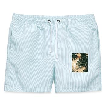 Asian Beach - Männer Badeshorts - hellblau gestreift - Vorne - AI Model Male 178 light (178cm)