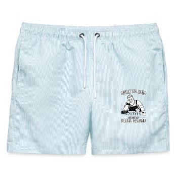Born to Raid, gezwungen, Kabel zu labeln - Männer Badeshorts - hellblau gestreift - Vorne - AI Model Male 178 light (178cm)