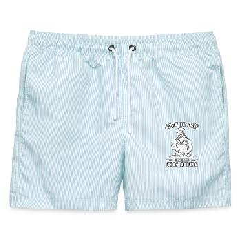 Geboren zum Überfall, gezwungen, Zwiebeln zu hacken - Männer Badeshorts - hellblau gestreift - Vorne - AI Model Male 178 light (178cm)