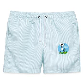 Figur Strichel: Steh auf dem Garten Schlauch. - Männer Badeshorts - hellblau gestreift - Vorne - AI Model Male 178 light (178cm)