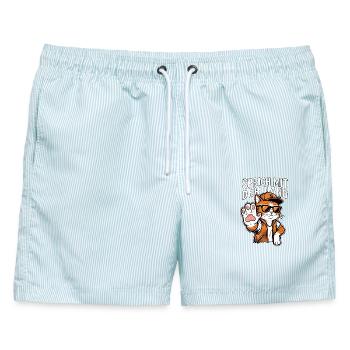 Sprich Mit Der Hand Kater - Männer Badeshorts - hellblau gestreift - Vorne - AI Model Male 178 light (178cm)
