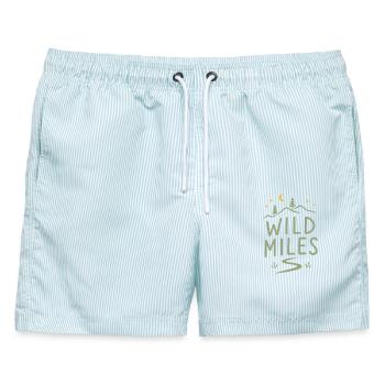 Wandern – Outdoor-Abenteuer – Wild Miles - Männer Badeshorts - hellblau gestreift - Vorne - AI Model Male 178 light (178cm)