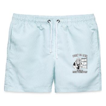 Geboren zum Raub, gezwungen, Inventar zu zählen - Männer Badeshorts - hellblau gestreift - Vorne - AI Model Male 178 light (178cm)