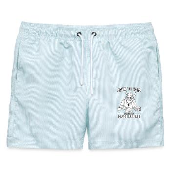 Geboren zum Überfall, gezwungen, Arbeiten zu korrigieren - Männer Badeshorts - hellblau gestreift - Vorne - AI Model Male 178 light (178cm)