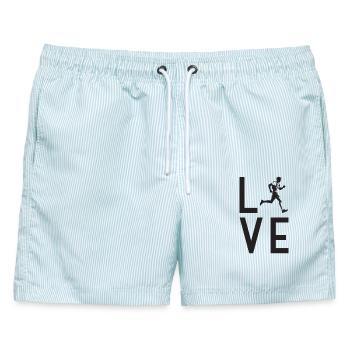 Ich liebe Trailrunning - Männer Badeshorts - hellblau gestreift - Vorne - AI Model Male 178 light (178cm)