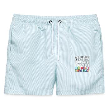 Wenn Die Macht Der Liebe Frieden Spruch - Männer Badeshorts - hellblau gestreift - Vorne - AI Model Male 178 light (178cm)