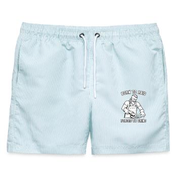 Geboren zum Überfall, gezwungen zu grinden - Männer Badeshorts - hellblau gestreift - Vorne - AI Model Male 178 light (178cm)