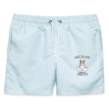 Geboren zum Überfall, gezwungen, PSA zu tragen - Männer Badeshorts - hellblau gestreift - Vorne - AI Model Male 178 light (178cm)