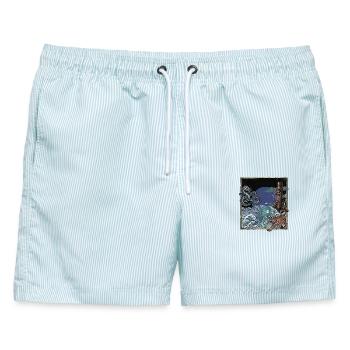 Asiatische Kampfkunst Tiger Drache - Männer Badeshorts - hellblau gestreift - Vorne - AI Model Male 178 light (178cm)