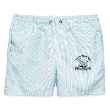 Bücher Lesen Retro Ente im Liegestuhl - Männer Badeshorts - hellblau gestreift - Vorne - AI Model Male 178 light (178cm)