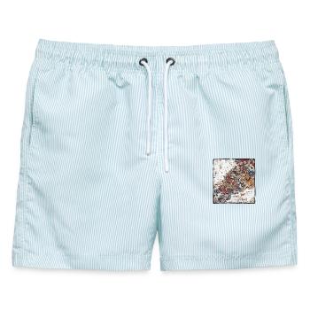 Japanische Tattoos Wand Retro - Männer Badeshorts - hellblau gestreift - Vorne - AI Model Male 178 light (178cm)