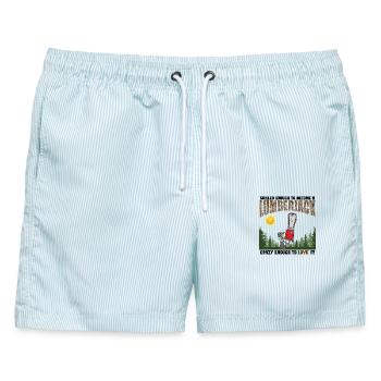 Verrückter Holzfäller-Cartoon - Männer Badeshorts - hellblau gestreift - Vorne - AI Model Male 178 light (178cm)