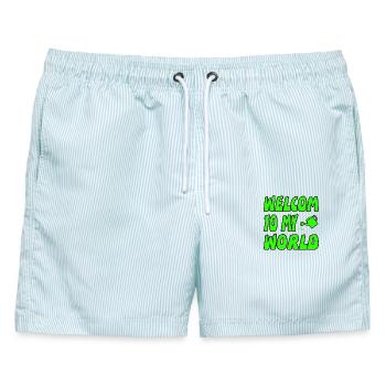 Garten - Männer Badeshorts - hellblau gestreift - Vorne - AI Model Male 178 light (178cm)