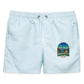 Wandern – Outdoor-Abenteuer – Campingclub - Männer Badeshorts - hellblau gestreift - Vorne - AI Model Male 178 light (178cm)